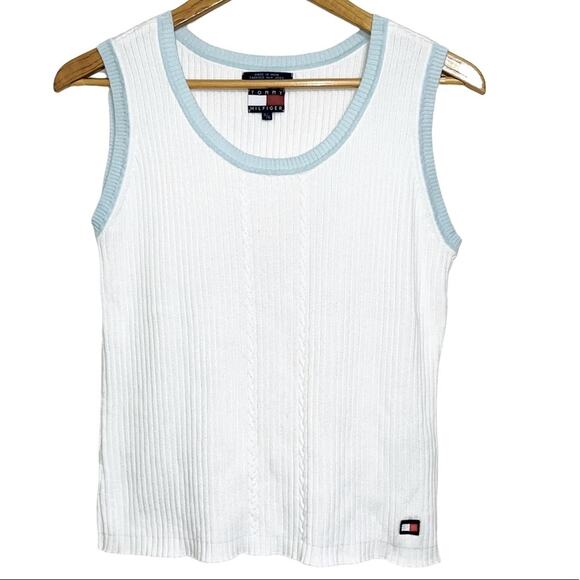 Vintage Y2K Tommy Hilfiger White Ribbed Sleeveless Sweater - Picture 1 of 3